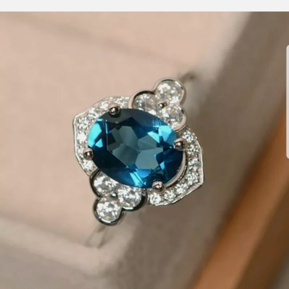 New sterling silver stamped blue Aquamarine ring - Picture 3 of 3